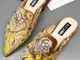 Pantofole piatte da donna con ricamo fiori in pelle scamosciata vintage Lazy Muller
