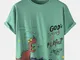 T-shirt O-Collo Traspirante con Stampa Dinosauro Cartoon da uomo