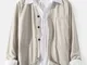 Cardigan con scollo a V abbottonato in cotone e lino da uomo con tasche a filetto