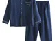 Set pigiama da uomo in cotone tinta unita di lusso Pulsanti Loungewear a maniche lunghe in...
