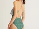 Costume da bagno donna floreale verde con spalline incrociate senza spalline balza senza s...