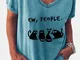 T-shirt da donna con scollo a V manica corta stampata Cat Cartoon