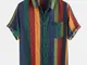 Manica corta da uomo in cotone sottile e traspirante Colorful Stripe Holiday Camicia