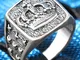 Anello da uomo in argento con corona alla moda Anello da dito stereoscopico rotondo geomet...