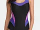 Costume da bagno donna color block patchwork senza fili con cinturino largo skinny One pez...