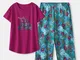 Set pigiama in cotone da donna con lettere e top con stampa floreale tropicale slip da not...