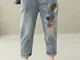 Vita con coulisse ricamata a pois strappata Jeans per le donne