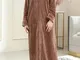 Pigiama da donna in flanella a righe con cerniera anteriore con cappuccio lungo taglie for...