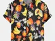 Camicie a maniche corte risvolti sottili leggeri stampa frutta tropicale da uomo