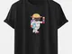 T-shirt a maniche corte casual in cotone con stampa astronauta del fumetto da uomo Collo