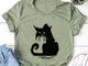 T-shirt O-Collo manica corta stampata gatto dei cartoni animati per le donne