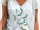 T-shirt casual a maniche corte con scollo a V stampa libellula per donna