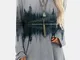 Maglietta asimmetrica con scollo a manica lunga stampata con paesaggio per donna