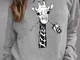 T-shirt da donna manica lunga casual con stampa giraffa cartone animato o-collo