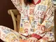 Indumenti da notte per la casa in due pezzi con colletto a rever stampato in cotone da don...