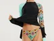 Costume da bagno sportivo da donna stampa vintage protezione solare maniche lunghe surf st...