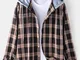 Camicie casual con cappuccio con coulisse allentate a maniche lunghe in tartan da uomo