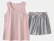 Pigiama da donna Set corto in cotone con gilet largo Soild Sleepwear