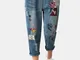 Cartoon ricamo coulisse etnico Capri Pantaloni