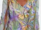Camicetta vintage a maniche lunghe con stampa floreale di farfalle multicolori per donna