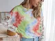 T-shirt casual con stampa in tinta unita con maniche in pizzo