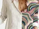 Camicetta patchwork colletto rovesciato manica lunga stampata paesaggio per donna