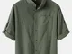 Maniche a gomito con colletto alla coreana casual leggero in lino da uomo Camicia con ling...
