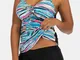 Plus Taglia Donna Colorful Costume da bagno tankini senza spalline con stampa a righe dava...