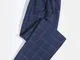 Pigiama da casa in cotone blu navy scozzese tasche vita coulisse pantaloni loungewear