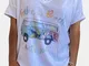 T-shirt con scollo a V a maniche corte stampata con lettere dell'autobus per le donne