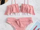 Costumi da bagno bikini a fascia a vita alta con balze a balze a strisce
