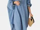 Denim tinta unita irregolare con cappuccio sciolto Plus taglia Camicia