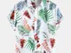 Camicie casual da uomo a manica corta con taschino sul petto stampato foglia hawaiana
