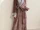 Plus Size Long Rosa Abito di flanella Soft Patchwork Cintura Pigiama con tasche