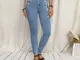 Jeans vita alta con ricamo floreale