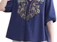 Camicetta da donna ampia con ricamo a mezza manica Plus Size T-shirt da vacanza vintage