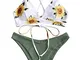 ZAFUL Bikini Set Imbottito Stampa di Girasole Annodato sulla Schiena per Donna 2019 (Verde...