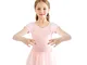 Bezioner Ragazza Balletto Leotard Vestito Danza Tutu Body Ginnastica Manica Corta con Chif...