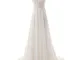 Abito da Sposa Donna Doppio Scollo a V Corpetto con Perline in Chiffon Senza Maniche Appli...