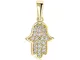 Piccolo Hamsa - Ciondolo a forma di mano di Fatima in oro giallo 585, 14 carati, con zirco...