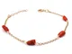 Bracciale in Argento 925 Placcato Oro Giallo con Corallo Rosso Naturale Argento