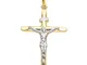 Ciondolo a forma di croce bicolore con Gesù, in oro giallo 750, 18 carati, unisex e Due or...
