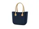 Borsa O Bag grande blu manici eco pelle beige e sacca