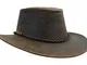 Kakadu Traders Echuca - Cappello in pelle marrone e nero, con tesa ricurva e cordoncino ro...
