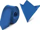 Ladeheid Set Cravatta Slim e Fazzoletto Taschino Uomo SP/P (150cm x 5cm, 22cm x 22cm, Blu)