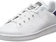 adidas Stan Smith J, Scarpe da Ginnastica, Ftwr White/Ftwr White/Dark Blue, 38 2/3 EU