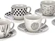 Tognana Metropolis, Set 6 Tazze Caffè con Piattino, New Bone China, Bianco e Nero