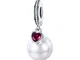 SUSBAG Charm con perle a forma di cuore da donna in argento sterling 925 compatibile con c...