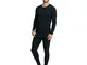 DANISH ENDURANCE Men's Merino Baselayer Set (LS Shirt + Tights) XL Black 1-Pack