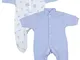 BabyPrem - Confezione da 2 pigiami a tutina per bimbi prematuri, in azzurro e con motivi a...